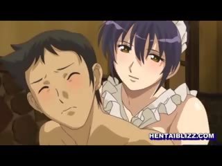 Japanese Maid Hentai Virgin Sucking member And Poking From Beh