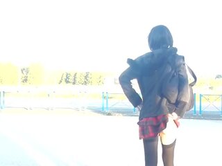 Sedusive Skinny crossdresser Kimi TV public outdoors bottomless